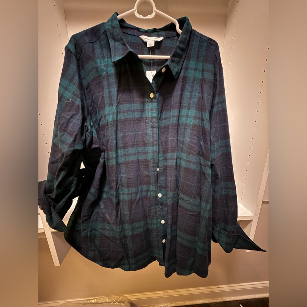 Old Navy Green & Navy Plaid Button-Down Shirt